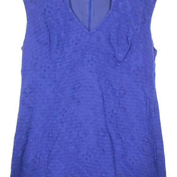 Trina Turk Women's Sheath Dress Embroidered Cotton Linen Cobalt Blue Size 12 - Picture 4 of 12